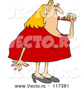 Vector of Cartoon Chubby Blond White Lady Applying Lipstick by Djart