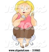 Vector of Cartoon Chubby Lady Sitting and Applying Makeup by BNP Design Studio