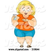 Vector of Cartoon Chubby Lady Taking a Pill with Water by BNP Design Studio