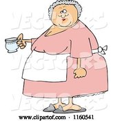 Vector of Cartoon Chubby Lady Wearing an Apron and Holding a Tea Cup by Djart