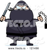 Vector of Cartoon Chubby Ninja Guy with Weapons by Cory Thoman