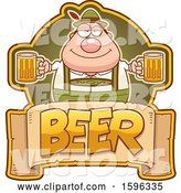 Vector of Cartoon Chubby Oktoberfest Guy Holding Beer Mugs over a Text Banner by Cory Thoman