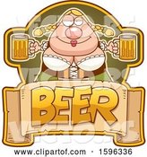 Vector of Cartoon Chubby Oktoberfest Lady Holding Beer Mugs over a Text Banner by Cory Thoman