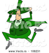 Vector of Cartoon Chubby St Patricks Day Leprechaun Holding His Hat and Running by Djart