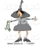 Vector of Cartoon Chubby Warty Halloween Witch Holding a Snake by Djart