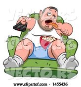 Vector of Cartoon Chubby White Guy, Couch Potato, Watching Tv and Eating by Yayayoyo