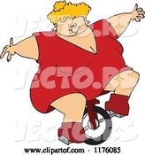 Vector of Cartoon Circus Freak White Fat Lady Riding a Unicycle by Djart