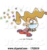 Vector of Cartoon Clipart Girl Wearing a Face Mask and Running from Germs by Toonaday