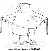 Vector of Cartoon Coloring Page Outline of a Chubby Guy Measuring Around His Waist by Djart