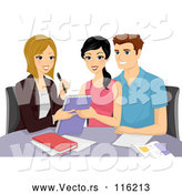 Vector of Cartoon Couple Going over Their Wedding with a Planner by BNP Design Studio