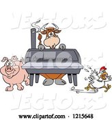 Vector of Cartoon Cow Pig and Chicken by a Bbq Smoker by LaffToon