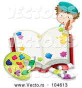 Vector of Cartoon Creative White Boy Painting a Book by