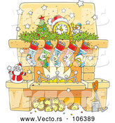 Vector of Cartoon Decorated Christmas Fireplace Hearth by Alex Bannykh