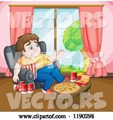 Vector of Cartoon Depressed Fat Guy Surrounded by Junk Food by