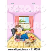 Vector of Cartoon Depressed Fat Guy Surrounded by Junk Food in a Living Room by