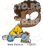 Vector of Cartoon Distressed Black Boy with a Knot in His Shoe Laces by Toonaday