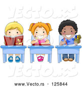 Vector of Cartoon Diverse School KChildren Doing Work at Their Desks by BNP Design Studio
