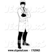 Vector of Cartoon Doctor Silhouette Healthcare in Medical PPE Mask by AtStockIllustration