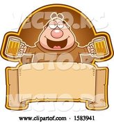 Vector of Cartoon Drunk Monk Holding Beer Mugs over a Blank Banner by Cory Thoman