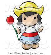 Vector of Cartoon Dutch Girl Holding Red Tulip Flower by Leo Blanchette