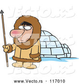 Vector of Cartoon Eskimo Hunter Guy by an Igloo by Toonaday