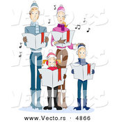 Vector of Cartoon Family Singing Christmas Carols Together by BNP Design Studio