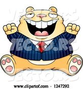 Vector of Cartoon Fat Business Hamster Sitting and Cheering by Cory Thoman