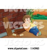 Vector of Cartoon Fat Drunk Guy by a Brick Wall by