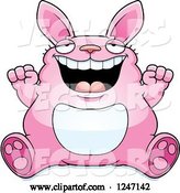 Vector of Cartoon Fat Pink Rabbit Sitting and Cheering by Cory Thoman