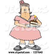 Vector of Cartoon Fat White Girl Holding a Slice of Birthday Cake by Djart
