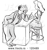 Vector of Cartoon Flirty Business Man Staring at a Beautiful Colleague - Black and White Version by Picsburg