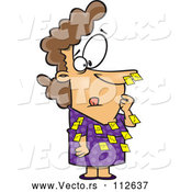 Vector of Cartoon Forgetful White Businesswoman with Sticky Notes All over Her Dress and Nose by Toonaday