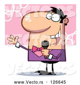 Vector of Cartoon Friendly Tv Show Host Using a Microphone by Hit Toon