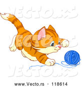 Vector of Cartoon Frisky Ginger Kitten Playing with Yarn by Pushkin