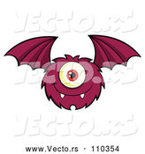 Vector of Cartoon Furry Bat Winged Purple Cyclops Monster Flying by Hit Toon