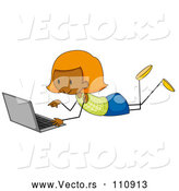 Vector of Cartoon Ginger Haired Black Stick Girl Using a Laptop on the Floor by Graphics RF