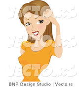 Vector of Cartoon Girl Brushing Her Hair Away from Her Eyes by BNP Design Studio