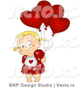 Vector of Cartoon Girl Hiding Heart Balloons Behind Her Back by BNP Design Studio