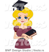 Vector of Cartoon Graduation Pinup Girl Carrying Books by BNP Design Studio