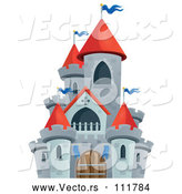 Vector of Cartoon Gray Stone Castle with Red Turrets by Visekart
