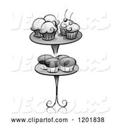 Vector of Cartoon Grayscale Cupcakes on a Stand by BNP Design Studio