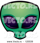Vector of Cartoon Green Alien Face with Big Purple Eyes by John Schwegel