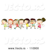 Vector of Cartoon Group of Happy KChildren Dancing and Running Together by