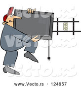 Vector of Cartoon Guy Installing a Flat Screen Tv on a Wall Mount by Djart