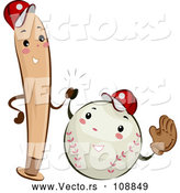 Vector of Cartoon Happy Baseball Bat and Ball Characters Giving a High Five by BNP Design Studio