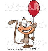 Vector of Cartoon Happy Birthday Monkey Holding a Party Balloon by Toonaday