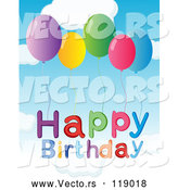 Vector of Cartoon Happy Birthday Text with Balloons Against Sky by