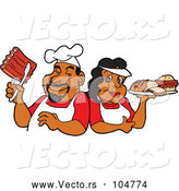 Vector of Cartoon Happy Black Chef Couple Holding Ribs and a Plate of Bbq Foods by LaffToon