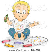Vector of Cartoon Happy Blond White Boy Covered in Crayon Scribbles by BNP Design Studio