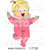 Vector of Cartoon Happy Blond White Toddler Girl in a Pink Onesie by BNP Design Studio